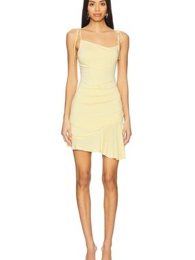 Geel Gabriel Dress Butter Yellow XS Ruched Tie Strap Mini Dress NWT $127